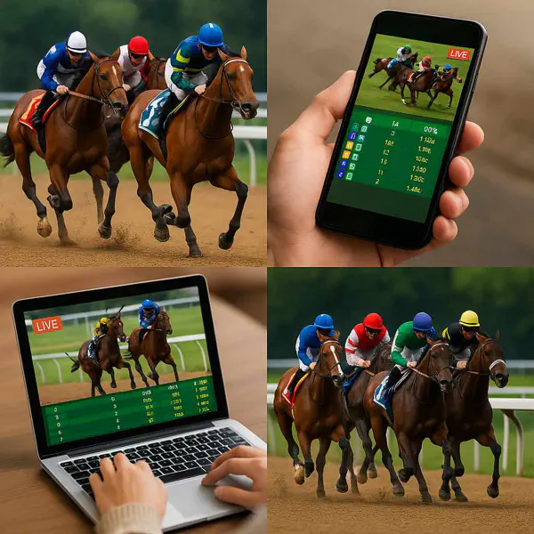 Horse racing live betting with real-time odds on screens