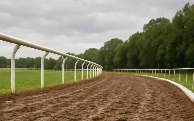 多云天气下，湿润柔软的赛马跑道上有浅浅的马蹄印