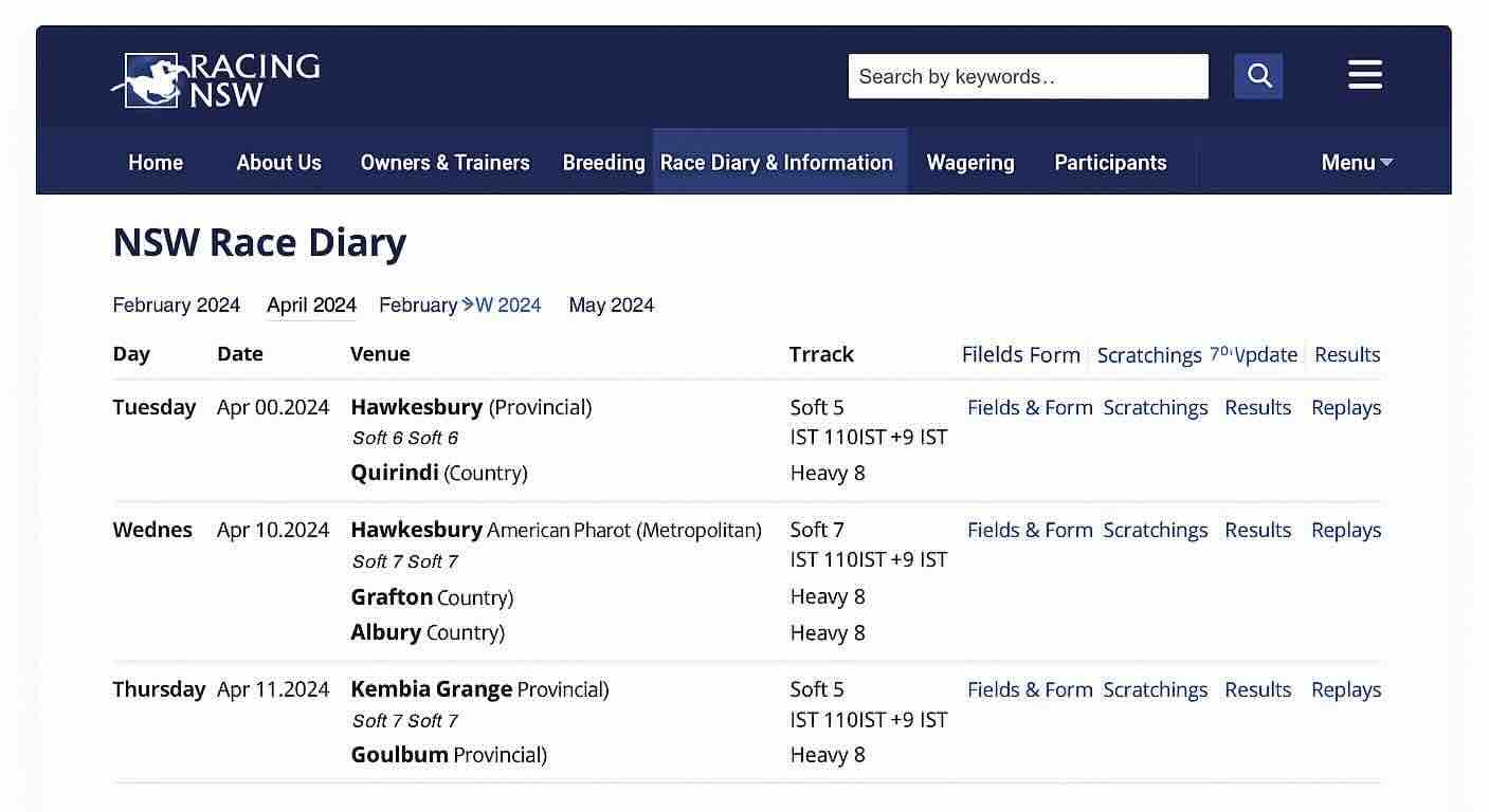 如何使用Racing NSW日历追踪即将到来的赛事